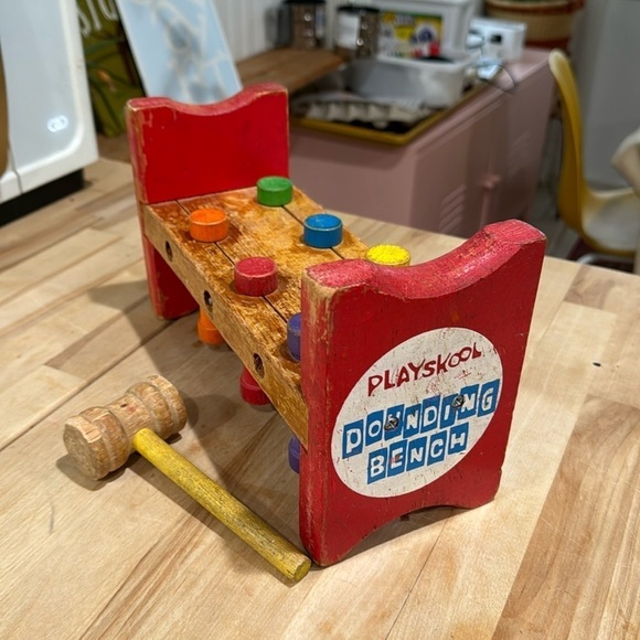 Vintage PlaySkool Pounding Bench Rainbow Wooden Toy - Picture 1 of 4